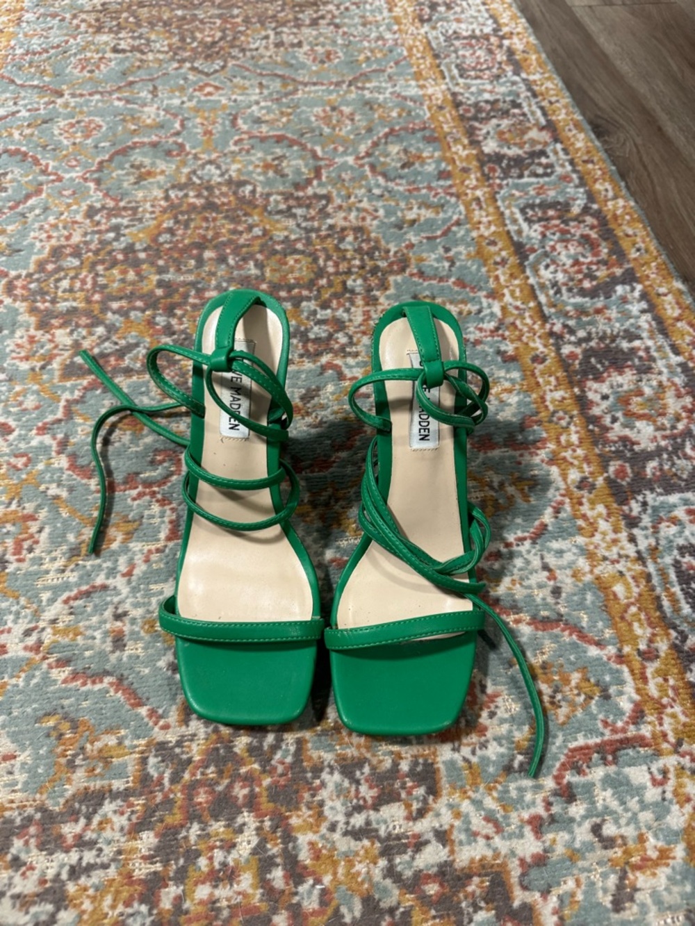 Steve Madden Green Lace-Up Square-Toe Heels